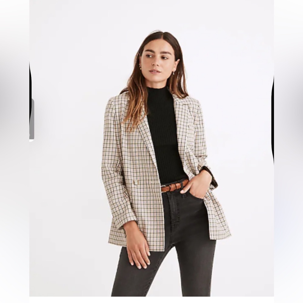 Madewell Plaid Blazer in Cream and Black